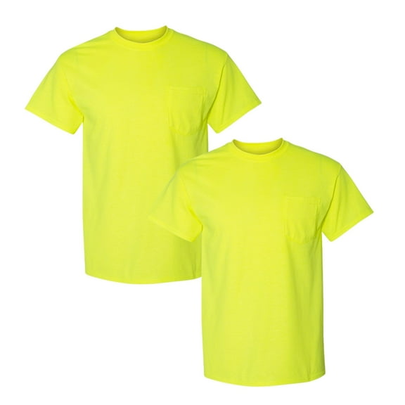 Gildan High Visibility Pocket T-Shirt for Men Hi Vis Reflective Workwear Short-Sleeved Safety Shirt (Safety Green Pack 2, XL)