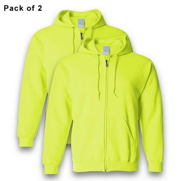 Gildan High Visibility Reflective Full-Zip Hoodies for Men Safety Sweatshirt with Pocket, 8oz Hi Vis Work Fleece Safety Green Pullover Size-S Pack 2