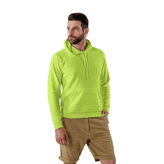High Visibility Safety Green Hooded Sweatshirt For Men | Heavy Blend Fleece Pullover Hi Vis Hooded Cowl Neck, 8oz, 50/50 Cotton/Polyester, Size S