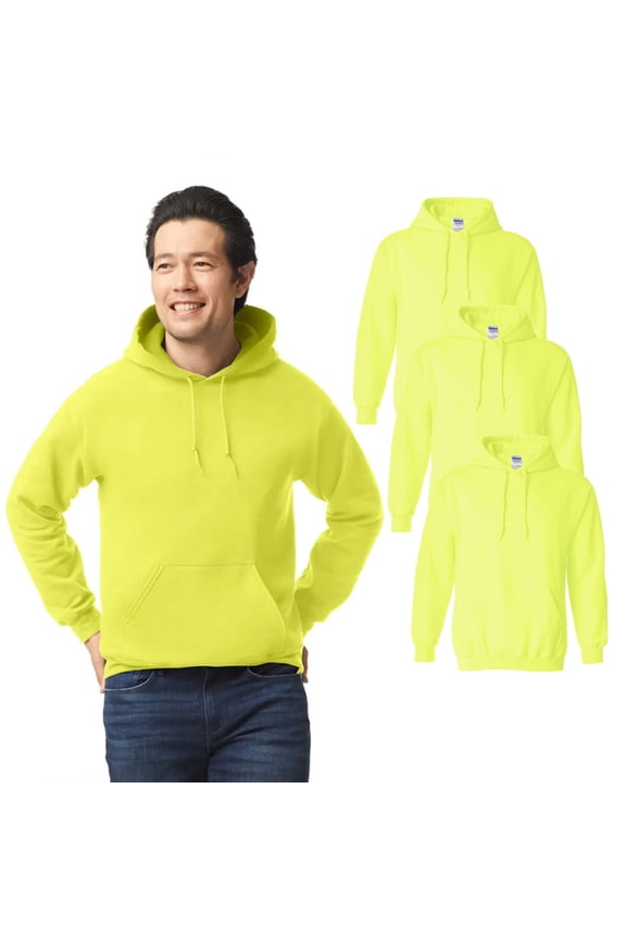 - High Visibility Safety Green Hooded Sweatshirt for Men | Pack of 3 Hi Vis Heavy Blend Fleece Pullover Hooded Sweater, 8oz, 50/50 Cotton/Polyester, Size 4XL