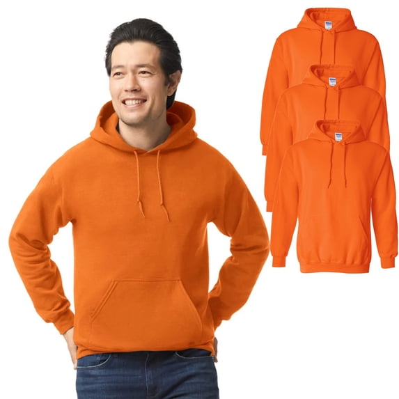 Gildan - High Visibility Safety Hooded Sweatshirt | Heavy Blend Adult Fleece Sweater, Seamless Body with Pouch Pocket, Pack-3, Size S