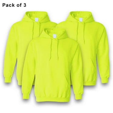 Gildan - High Visibility Safety Hoodie, 3 Pack Safety Green Hi Vis Work Pullover Hooded, 50/50 Cotton/Poly, S, Heavy Blend Fleece 8 Oz Men