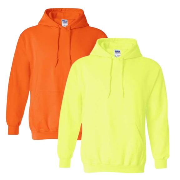 Gildan High Visibility Safety Hoodie Sweatshirt Winter Hi Vis Reflective Pocket Sweatshirt (Safety Green-Orange Pack 2, L)