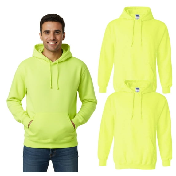 Gildan High Visibility Safety Hoodie Sweatshirt Winter Hi Vis Reflective Pocket Sweatshirt (Safety Green Pack 2, M)