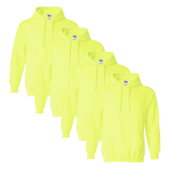 Gildan High Visibility Safety Hoodie Sweatshirt Winter Hi Vis Reflective Pocket Sweatshirt (Safety Green Pack 4, XL)