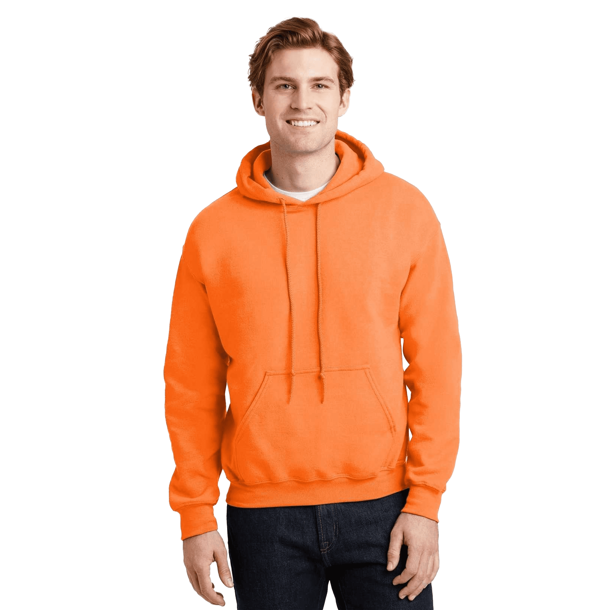 Gildan High Visibility Safety Hoodie with Pockets, Size-2XL, 8 oz | Men's Hi Vis 50/50 Cotton/Poly Work Reflective Orange Pullover Hooded Sweatshirt
