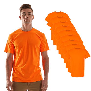 Gildan - High Visibility Safety Orange Crew Neck Workwear Tee, Lightweight T-Shirts, 5.3oz, Sizes: S, Pack-9
