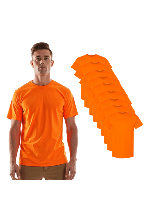 - High Visibility Safety Orange Crew Neck Workwear Tee, Lightweight T-Shirts, 5.3oz, Sizes: XL, Pack-9