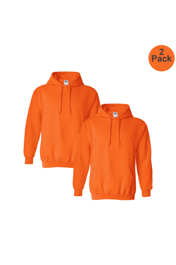 Men’s Hi Vis Safety Orange Hooded Sweatshirt, Durable, Heavy Blend Pocket Hoodie, 2-Pack, S