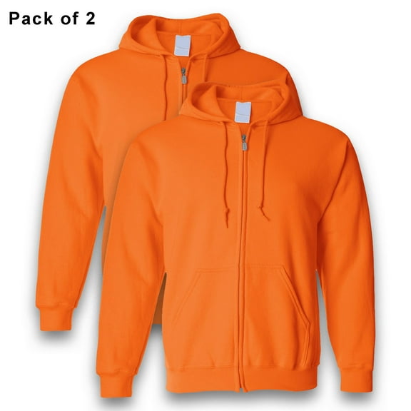 Gildan- High Visibility Safety Orange Sweatshirt with Full-Zip Hooded, Size S | Heavy Blend Hi Vis Pullover Fleece Hoodie, 8oz, 50/50 Cotton/Polyester, Pack 2