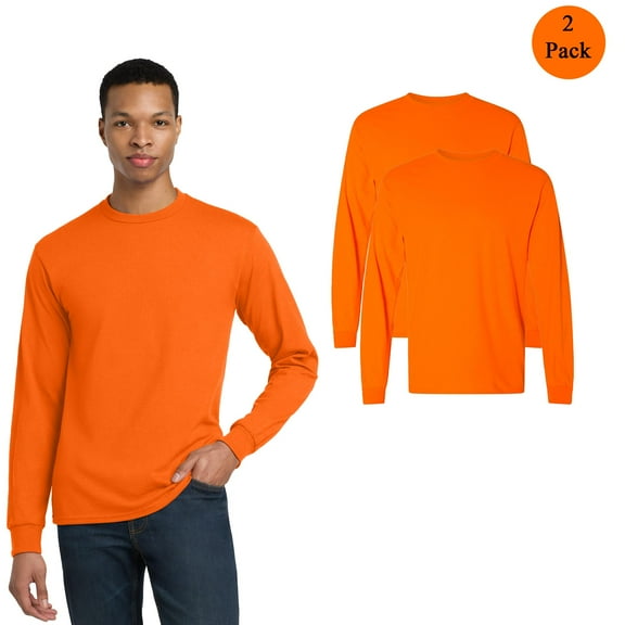 Gildan High Visibility Safety Orange T-Shirt, Men's Hi-Viz Long Sleeve Work Tee, 2 Pack, M