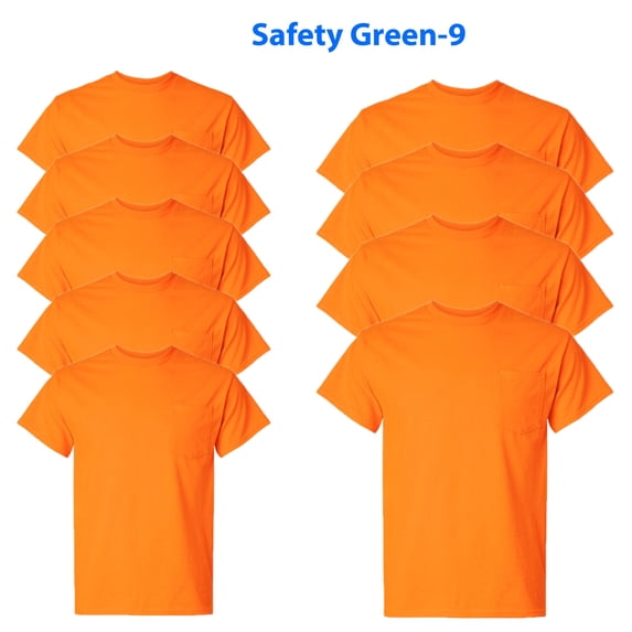 Gildan High Visibility Safety Pocket T-Shirt for Men, 50/50 Cotton/Polyester Hi-Vis Safety Work Tees, (Safety Orange 9pcs, 2XL)