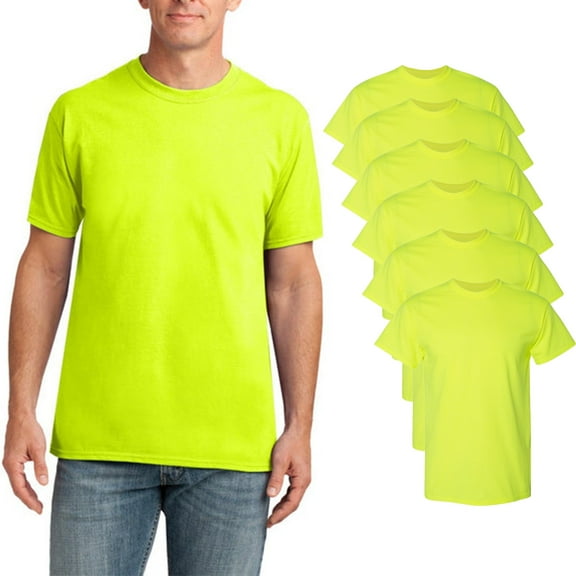 Gildan High Visibility Safety Shirt | DryBlend Short Sleeve Workwear, Hi-Vis Optimal Work, Construction T-Shirt, 50/50 Cotton/Polyester in Orange 6 Pack, Size - S