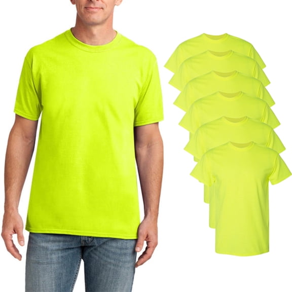 Gildan High Visibility Safety Shirt | DryBlend Short Sleeve Workwear, Hi-Vis Optimal Work, Construction T-Shirt, 50/50 Cotton/Polyester in Orange 6 Pack, Size- 5XL