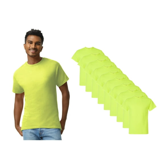 Gildan High Visibility Safety Shirt, Men's Ultra Cotton Crewneck Classic Tee, Green, 9 Pack, S