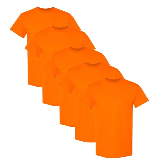 Gildan High Visibility Safety T-Shirt For Men, 50/50 Cotton/Polyester Hi Vis Workwear shirts, (Safety Orange 5 Pack, L)