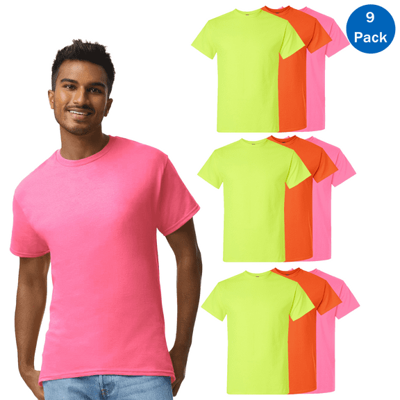 Gildan High Visibility Safety Short Sleeve T-Shirt, Classic fit Workwear, Safety (Pink, Orange, Green) Pack-9 Size-S