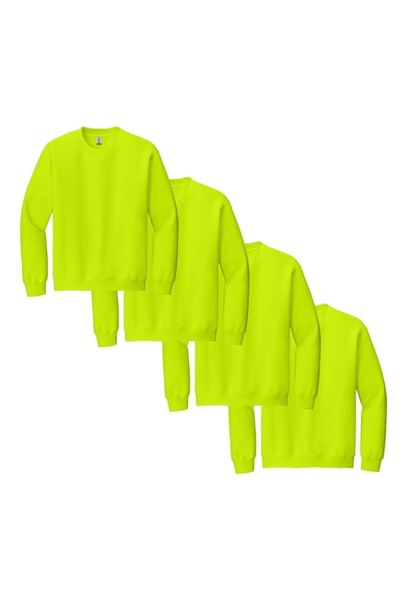 High Visibility Safety Sweatshirt for Adult, Heavy Blend Crewneck Fleece Hi Vis Reflective Green Sweatshirt 50/50 Cotton/Polyester Safety Work Sweater, 4 Pack Size – L