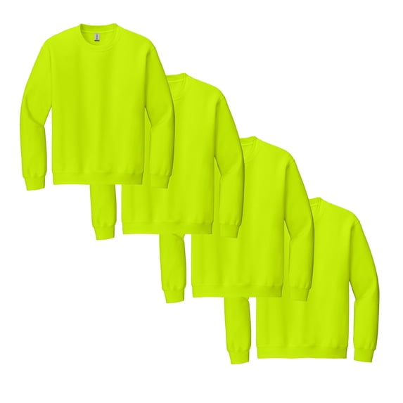 Gildan High Visibility Safety Sweatshirt for Adult, Heavy Blend Crewneck Fleece Hi Vis Reflective Green Sweatshirt 50/50 Cotton/Polyester Safety Work Sweater, 4 Pack Size – 4XL