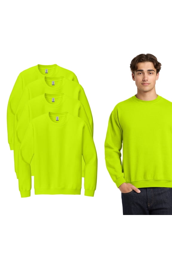 - High Visibility Safety Sweatshirt, Heavy Blend Adult Fleece Sweater | Reflective Safety tee Seamless Body, Pullover 8 oz, 4 Pack, Size 3XL