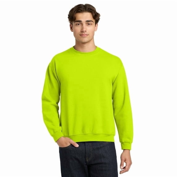 Gildan High Visibility Safety Sweatshirt - Heavy Blend Fleece Workwear | Hi Vis Safety Green, Long Sleeve Sweater, Size XL
