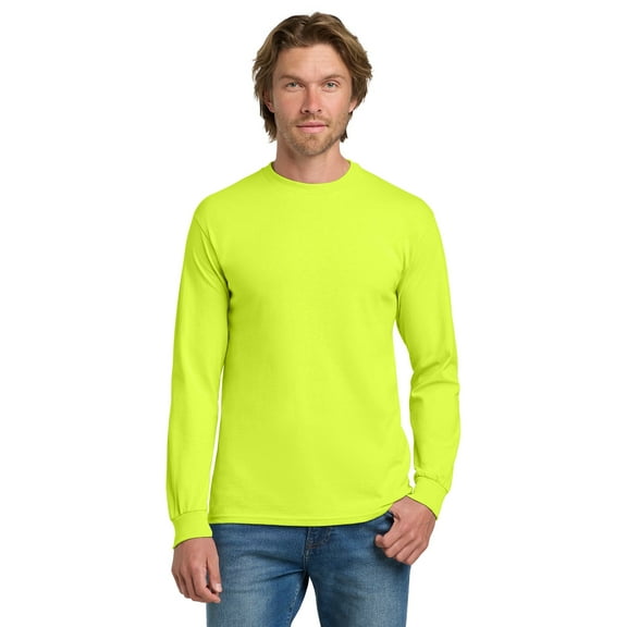 Gildan High Visibility Safety Sweatshirt for Men Fleece Cozy Heavy Blend Hi Vis Crewneck Long Sleeve Safety Green 8 oz 50/50 Cotton-Polyester Reflective Work Pullover Sweater, Adult Size 2XL