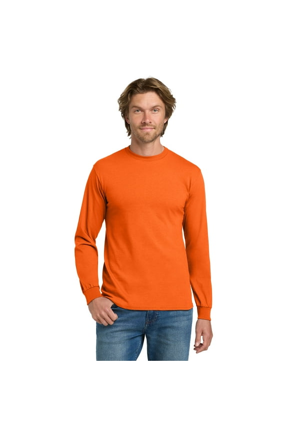 High Visibility Safety Sweatshirt for Men Fleece Cozy Heavy Blend Hi Vis Crewneck Long Sleeve Safety Orange 8 oz 50/50 Cotton-Polyester Reflective Work Pullover Sweater, Adult Size L