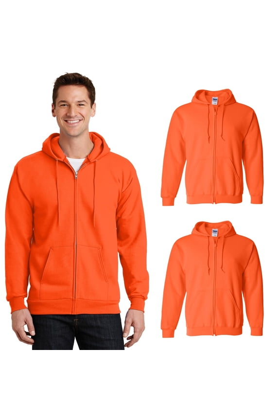 High Visibility Safety Sweatshirt for Men Heavy Blend Long Sleeve Full Zip Fleece Hoodie Jacket | Hi Vis Safety Orange Sweater 8 oz 50/50 Cotton/polyester, 2 Pack, Size – 3XL