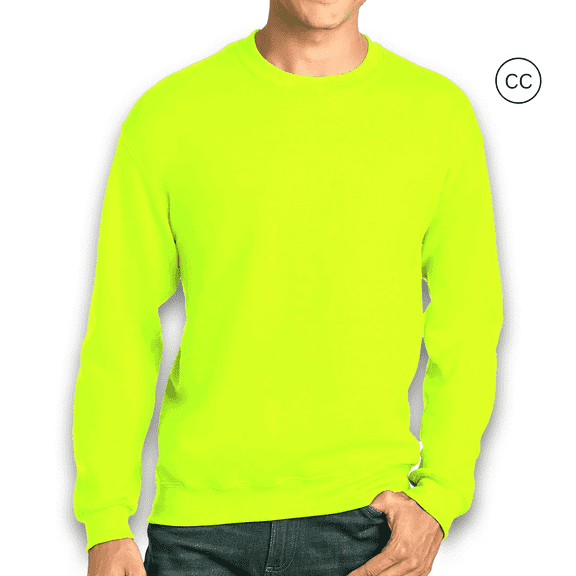 Gildan High Visibility Safety Sweatshirt for Men, Hi Vis Work Fleece 8 oz. Safety Green Crewneck Sweatshirt, Work Reflective, S