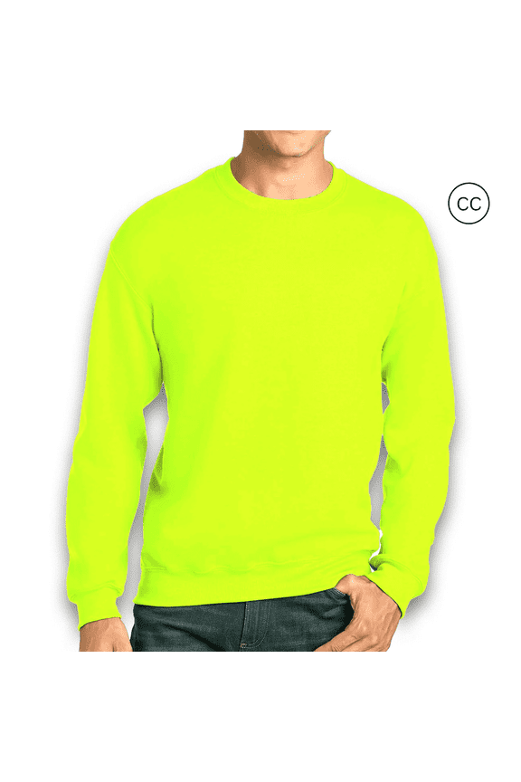 High Visibility Safety Sweatshirt for Men, Hi Vis Work Fleece 8 oz. Safety Green Crewneck Sweatshirt, Work Reflective, S