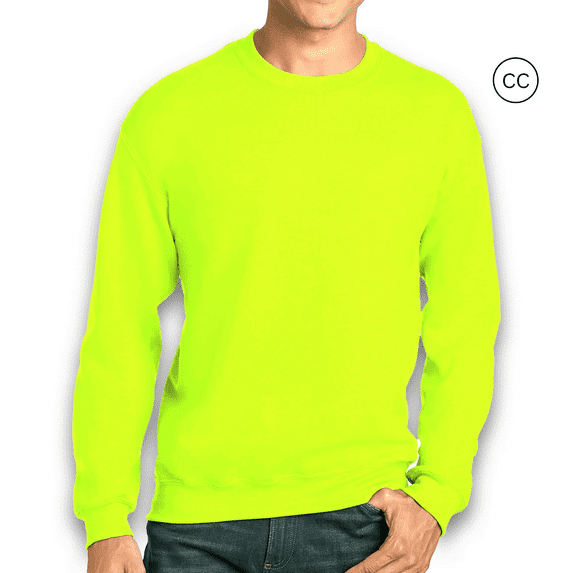 Gildan High Visibility Safety Sweatshirt for Men, Hi Vis Work Fleece 8 oz. Safety Green Crewneck Sweatshirt, Work Reflective, L