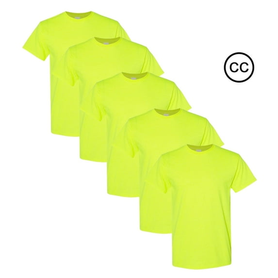 Gildan High Visibility Safety T-Shirt | 50% Cotton 50% Polyester Shirt For Men, 5.3 oz Pack of 5 | Safety Green- 2XL