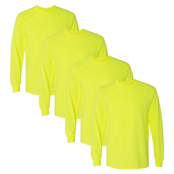 Gildan High Visibility Safety T-Shirt Classic fit Plain Tees Men's Hi-Vis Workwear Long Sleeve Shirts (Safety Green Pack 4, S)