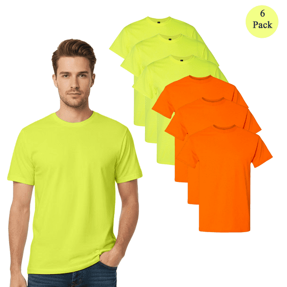 Gildan High Visibility Safety T-Shirt, Hi Vis DryBlend Short Sleeve Reflective Tee, Orange and Green, Pack 6, 2XL