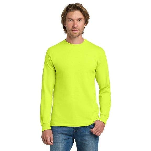 Gildan High Visibility Safety T-Shirt | Hi Vis Long Sleeve Safety Green Shirt 5.3 oz 50/50 Cotton-Polyester Safety Tee Single Pack Adult Size S