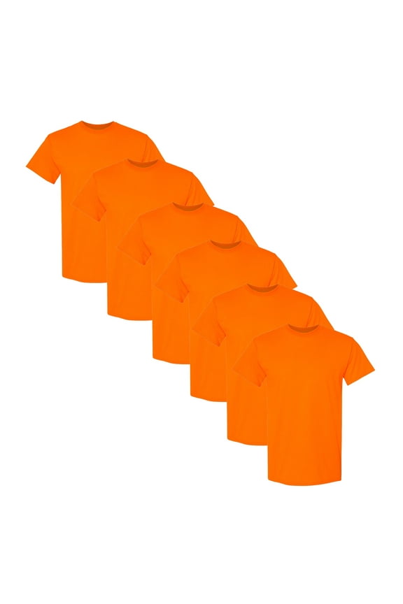 High Visibility Safety T-Shirt, Hi Vis Short Sleeve Work Shirt, Orange, 6 Pack, XL
