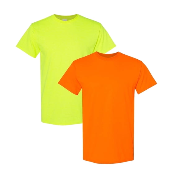 Gildan High Visibility Safety T-Shirt, Short Sleeve Shirt, Orange and Green Color | Hi Vis Tee, Pack 2, Size-L