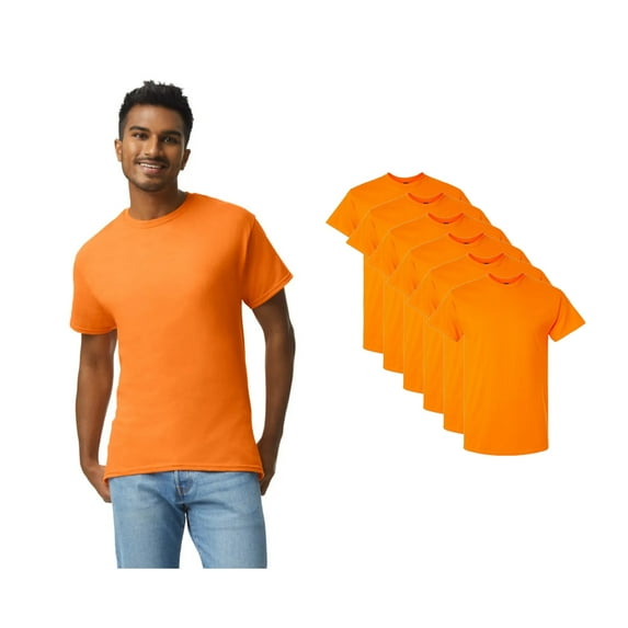 Gildan High Visibility Safety T-Shirt, Ultra Cotton Rib Collar Shirt for Men, Orange, 6 Pack, S