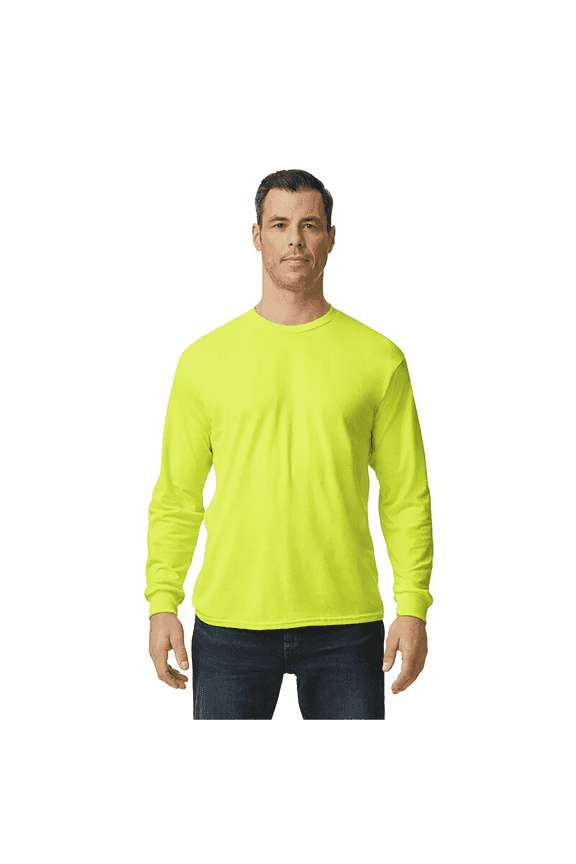 High Visibility Safety T-Shirt for Men 5.3oz Hi Vis Long Sleeve Work Shirt Safety Green Tee M