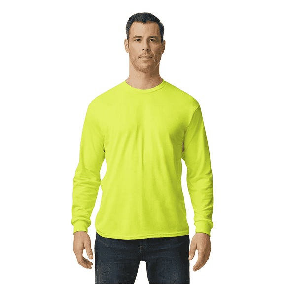 Gildan High Visibility Safety T-Shirt for Men 5.3oz Hi Vis Long Sleeve Work Shirt Safety Green Tee XL