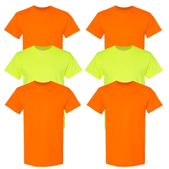 Gildan High Visibility Safety T-Shirt for Men Hi Vis Short Sleeve Work Reflective Shirts (Safety Green-Orange Pack 6, 3XL)