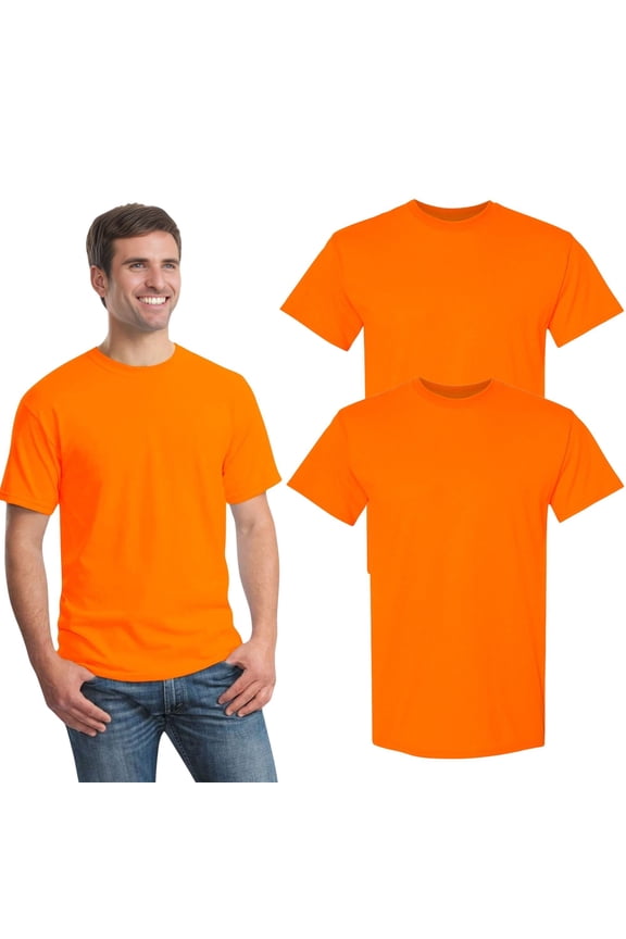 High Visibility Safety T-Shirt for Men Hi Vis Short Sleeve Work Reflective Shirts (Safety Orange Pack 2, XL)