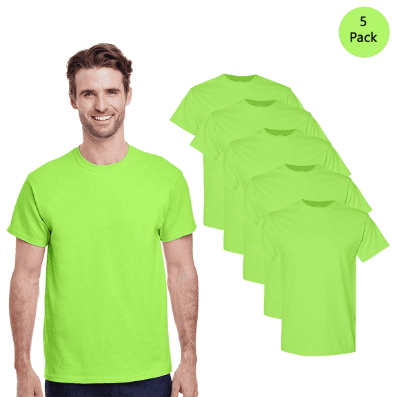 Gildan High Visibility Safety T-Shirt for Men, Hi-Vis Work Shirt, Neon Safety Shirt, Pack 5, 2XL