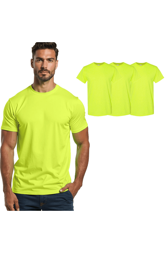 High Visibility Safety Work Shirt Construction Green T-Shirt, Pack of 3 Work Tee, Size 2XL