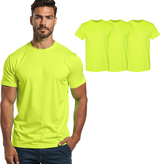 Gildan High Visibility Safety Work Shirt Construction Green T-Shirt, Pack of 3 Work Tee, Size XL