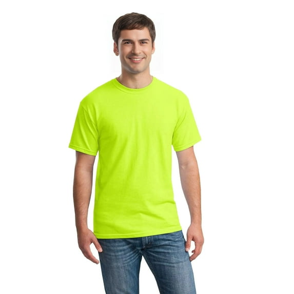 Gildan Men's High Visibility Short Sleeve Safety Work Shirt, 50/50 Cotton/Polyester Safety Shirt, (Safety Green 1Pcs, Size - 2XL)