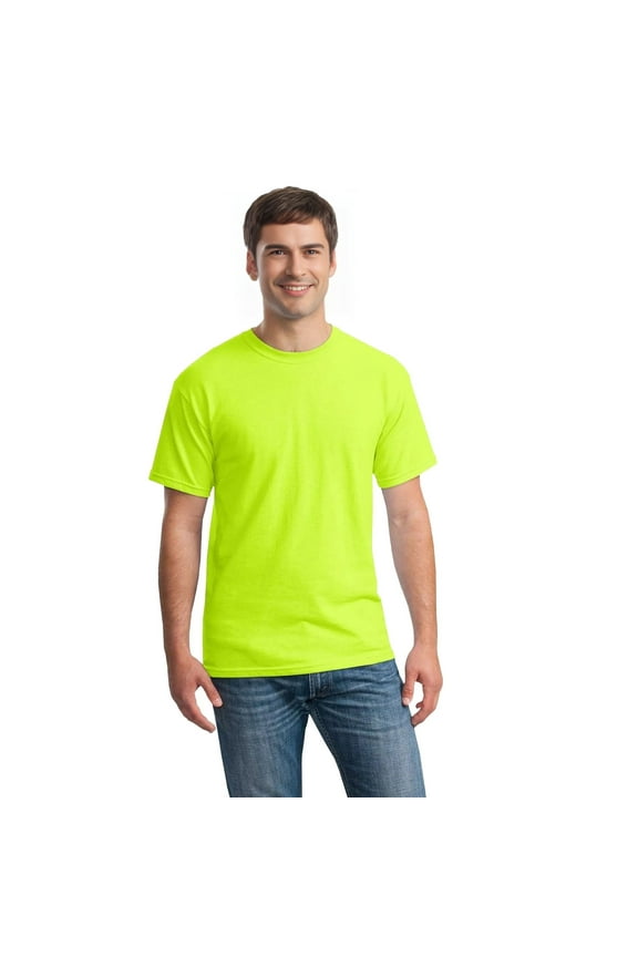 Men's High Visibility Short Sleeve Safety Work Shirt, 50/50 Cotton/Polyester Safety Shirt, (Safety Green 1Pcs, Size - M)