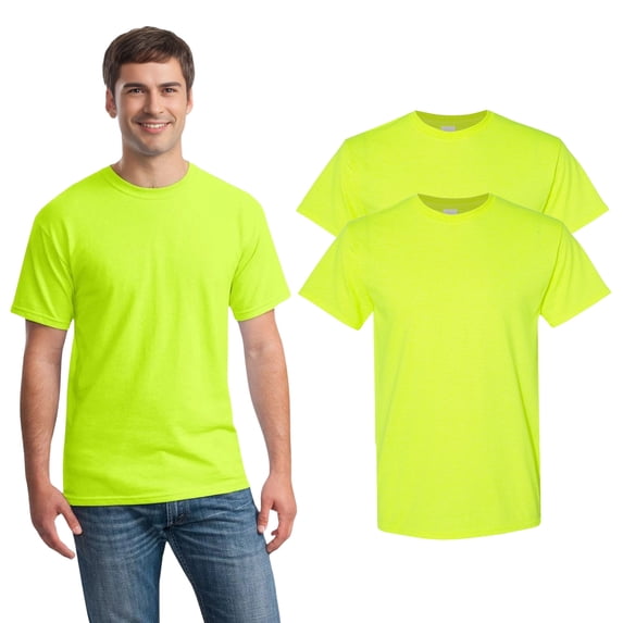 Gildan Men's High Visibility Short Sleeve Safety Work Shirt, 50/50 Cotton/Polyester Safety Shirt, (Safety Green 2Pcs, Size - 3XL)