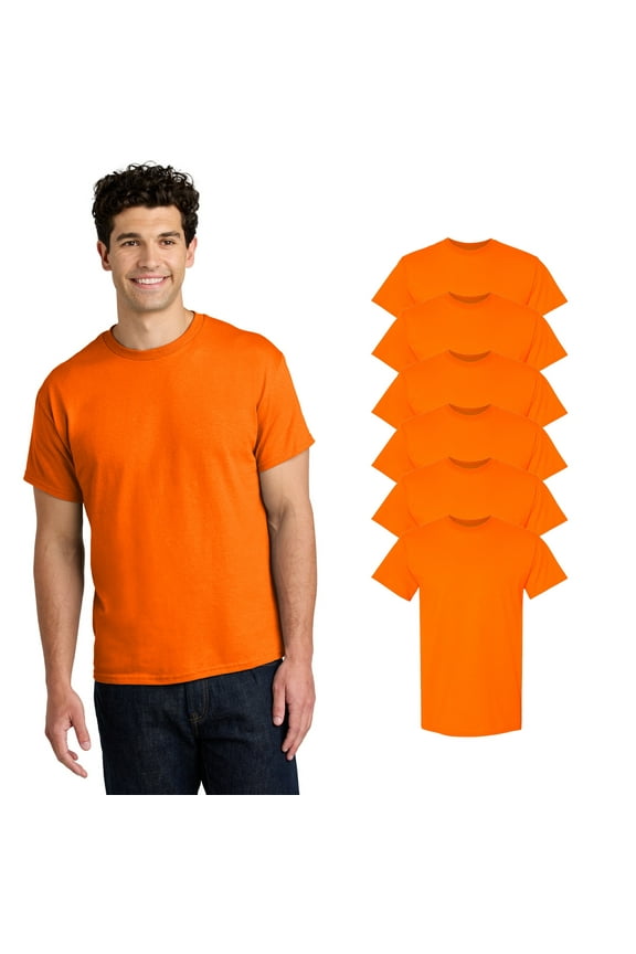 High Visibility Safety T-Shirt for Men Comfort and Durability | Hi Vis Safety Orange Short Sleeve Taped Neck 5.3oz 50/50 Cotton/Polyester Tee, Pack 6 Size XL