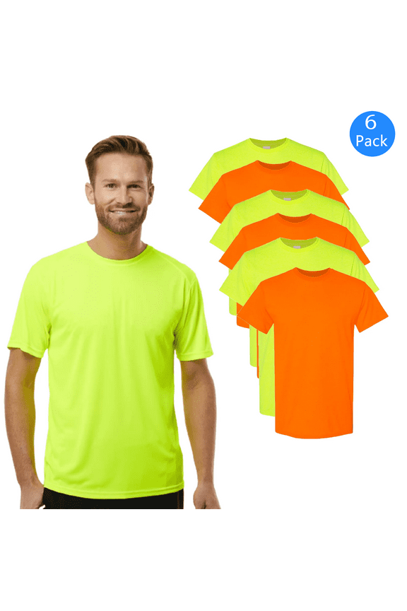 High Visibility Shirt Men Construction Safety T-Shirt, Pack of 6 work shirts, Size S